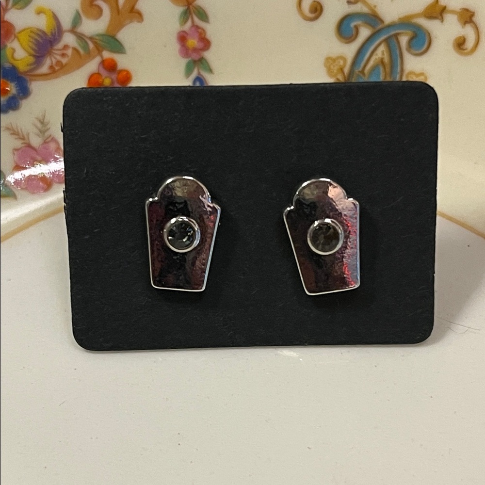 Silver Halloween Scary Grave Stone Stud Earrings
